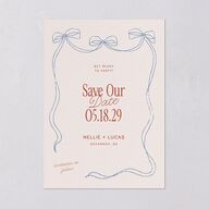 Modern Delicate Bows Save the Date Cards Jewel Red Signature smooth Blank No Standard