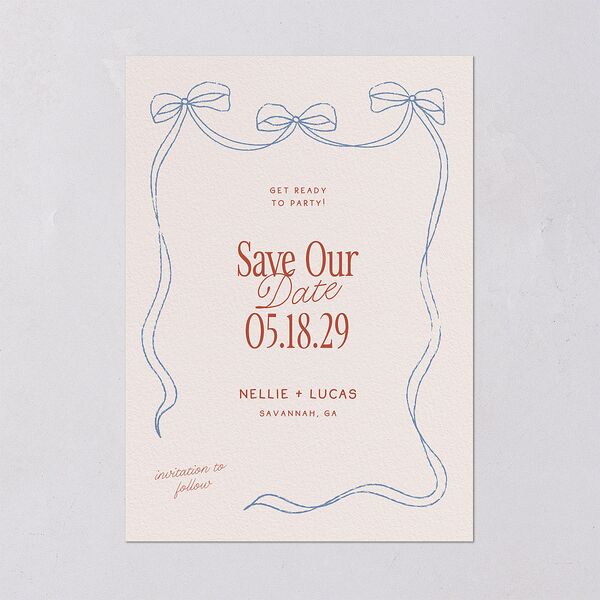 Modern Delicate Bows Save the Date Cards Jewel Red Signature smooth Blank No Standard