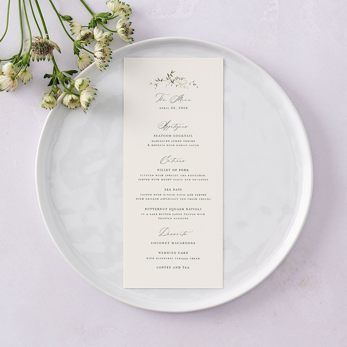 Dainty Fairytale Greenery Menus Hunter Green Signature
