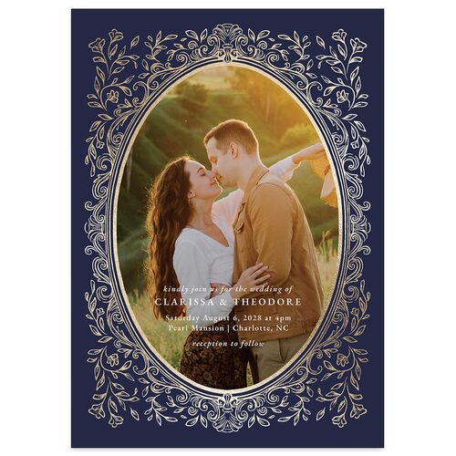 Regal Photo Foil Wedding Invitations Navy Gold Signature Blank No Standard
