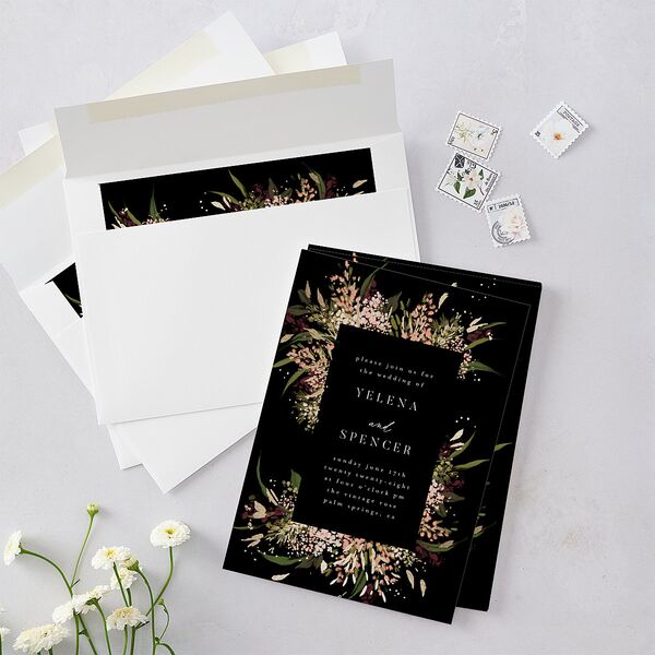 Moody Romance Wedding Invitations Gold Midnight Signature Blank No