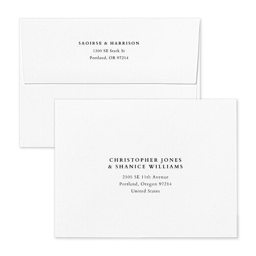 Elegant Editorial Page Save the Date Petite Card Envelopes Champagne White Both Recipient and Return Addresses Signature Standard