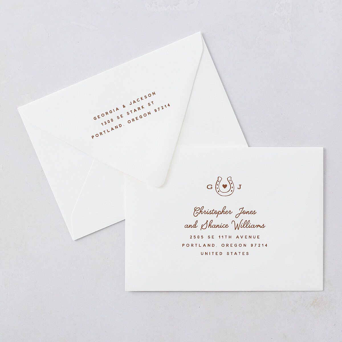 Western I Do BBQ Save The Date Card Euro Envelopes White Saddle Both Recipient and Return Addresses Luxe Signature