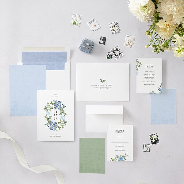 Minimal Floral Save The Date Cards Ocean Signature smooth Blank No Standard