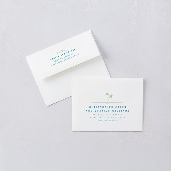 Iconic Beach Thank You Card Envelopes White Green Apple Both Recipient and Return Addresses Signature Standard