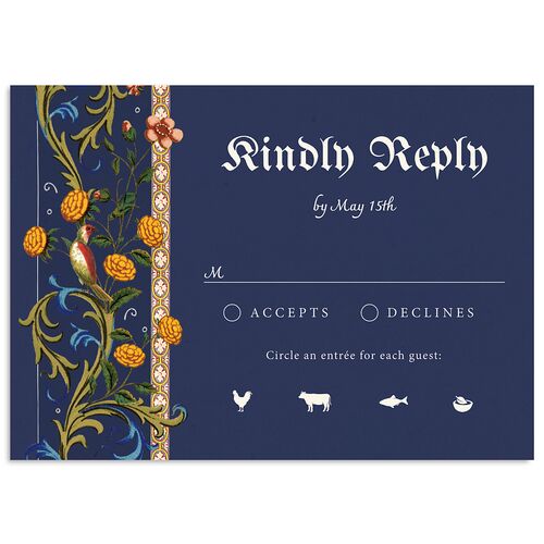 Medieval Renaissance Wedding Response Cards Royal Blue Signature Standard