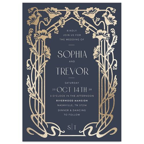 Gilded Nouveau Wedding Invitations Gold Moody Blue Signature Blank No Standard