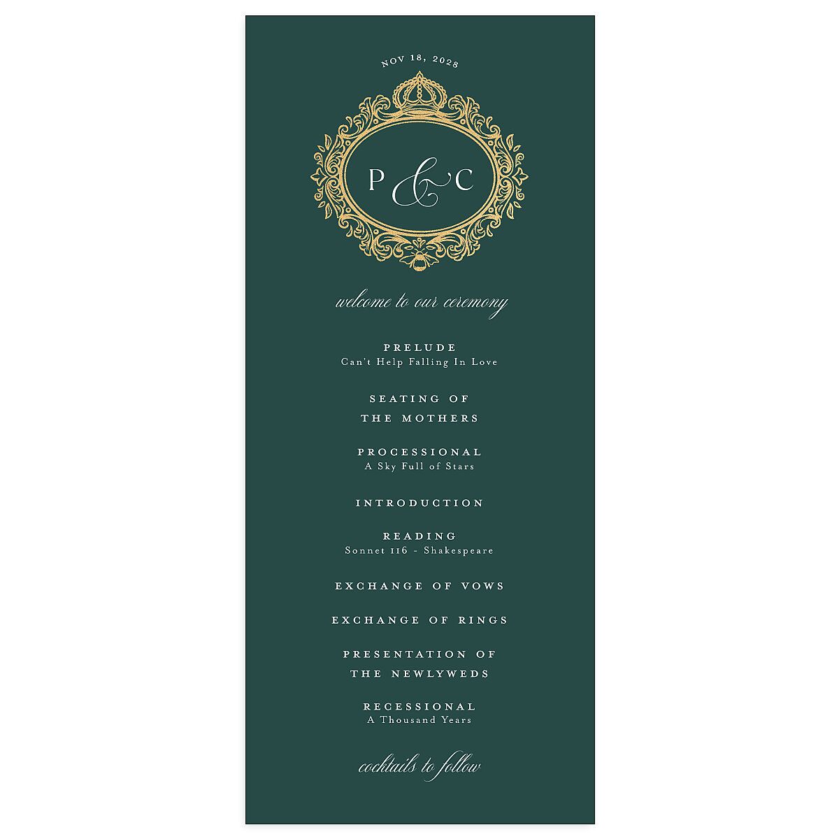 Glamorous Crown Monogram Crest Wedding Programs by Bridgerton