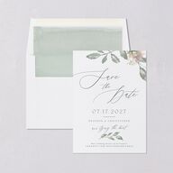 Dusted Calligraphy Save The Date Cards Sea Foam Signature smooth Blank No Standard