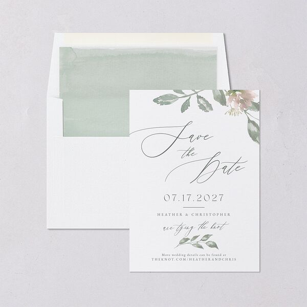 Dusted Calligraphy Save The Date Cards Sea Foam Signature smooth Blank No Standard