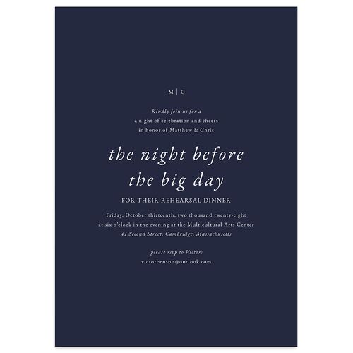 Classically Stated Rehearsal Dinner Invitations Navy Signature Blank Standard