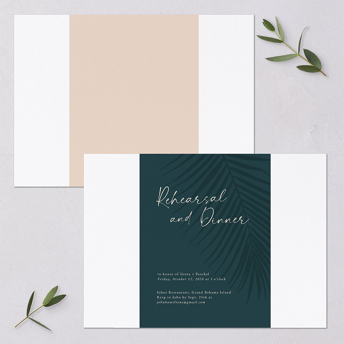 Lavish Palm Rehearsal Dinner Invitations Deep Lake Signature Blank