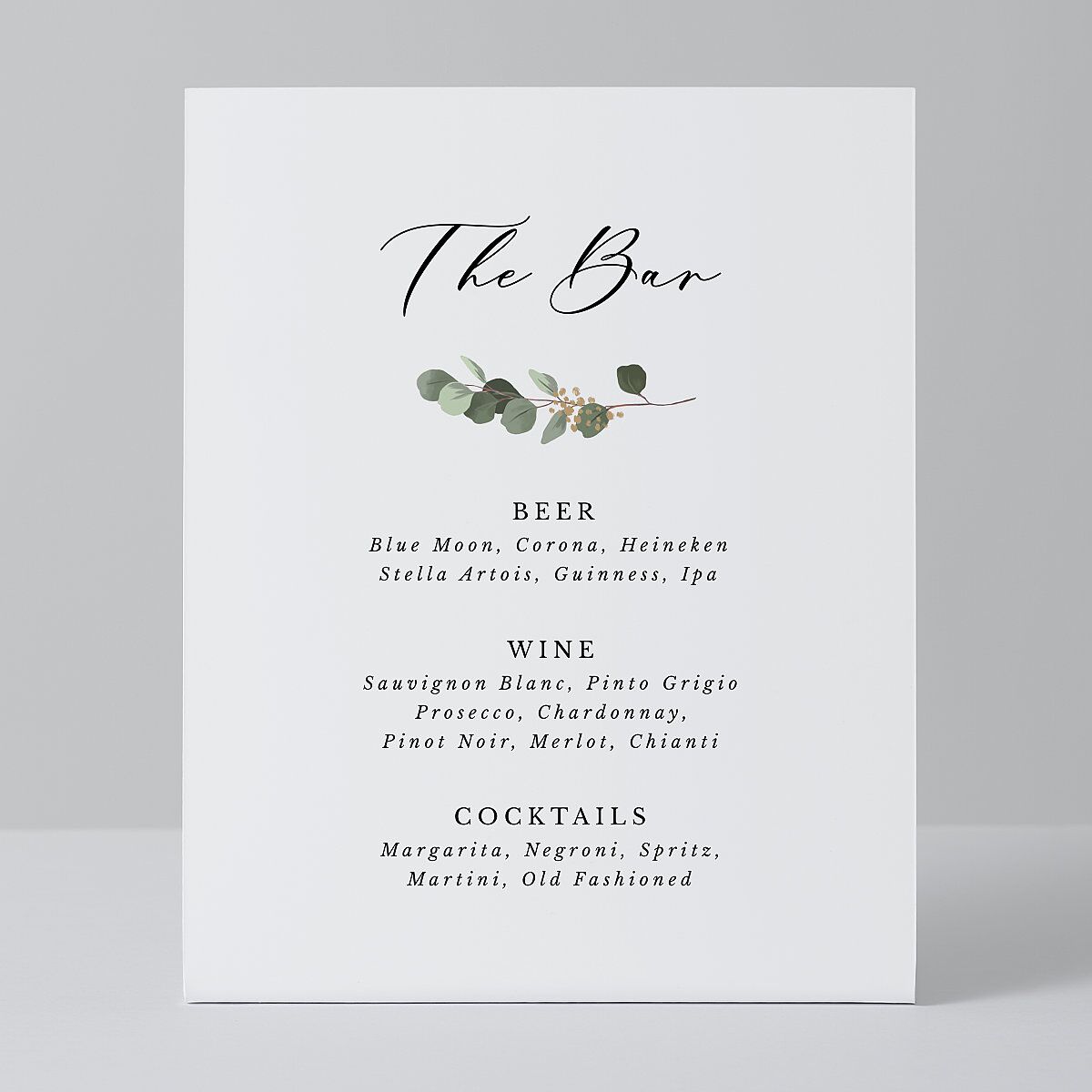Eucalyptus Frame Menu Bended Tabletop Sign X-small Pure White Standard Plastic XS Tabletop Menu