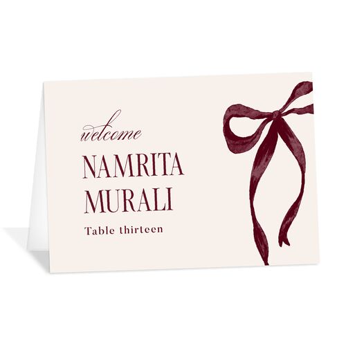 Whimsical Hand Drawn Bow Place Cards Burgundy Signature