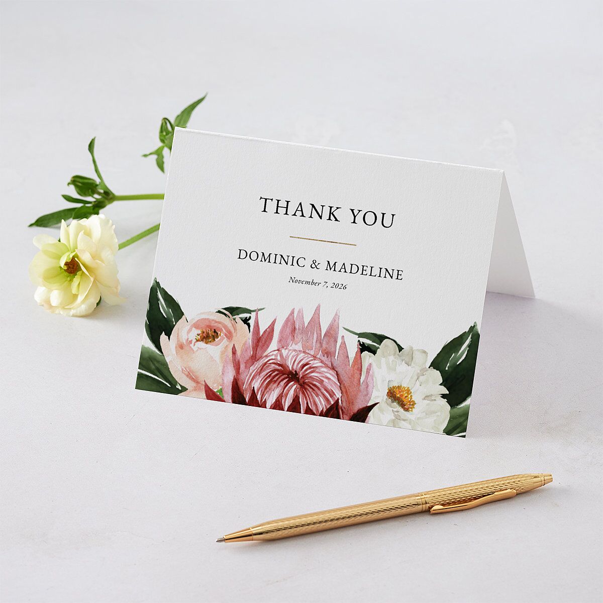 Striking Blooms Thank You Cards Burgundy