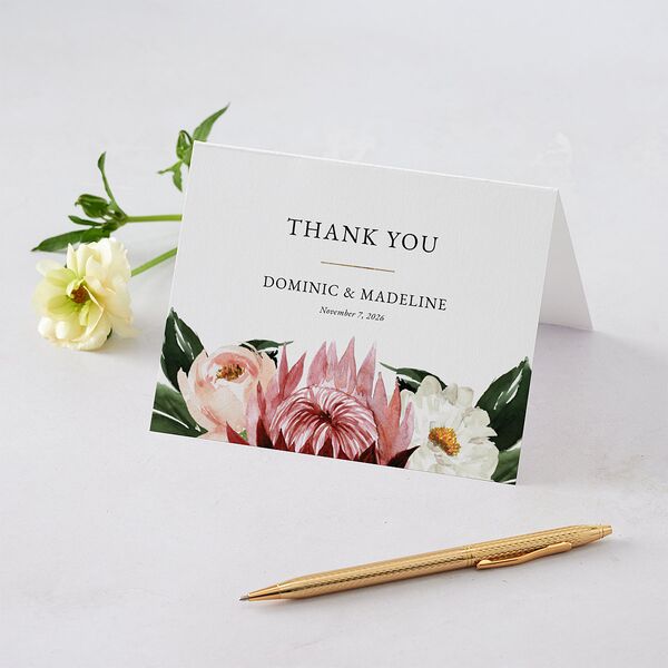 Striking Blooms Thank You Cards Burgundy