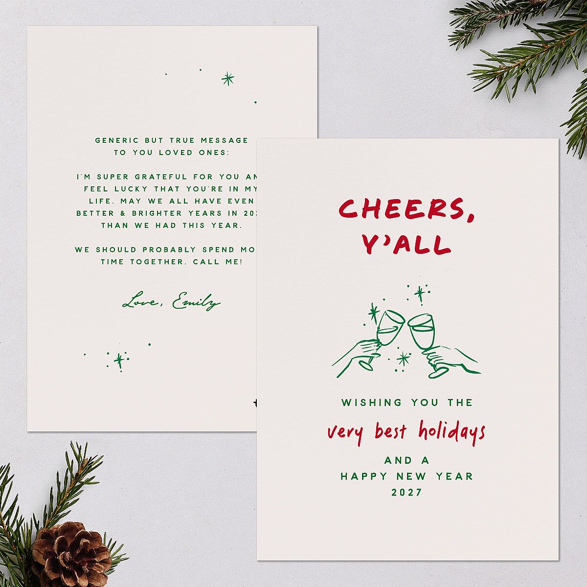 Cheers Y'all Holiday Cards Maroon Signature Blank Standard