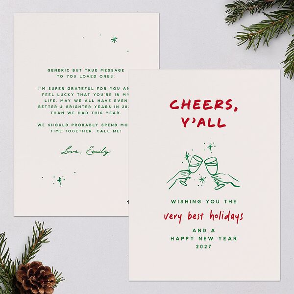 Cheers Y'all Holiday Cards Maroon Signature Blank Standard