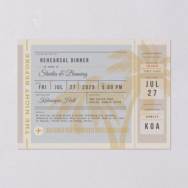 Retro Boarding Pass Travel Ticket Rehearsal Dinner Invitations Slate Signature Blank Standard