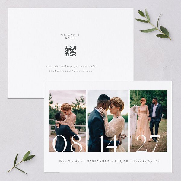 Triptych Photo Save the Date Cards Pure White Signature smooth Blank No Standard