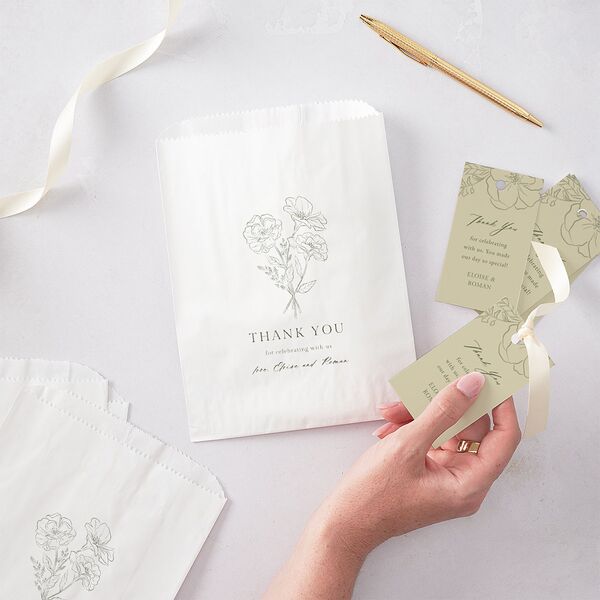 Vintage Botanical Sketch Favor Gift Tags Dark Camo Signature