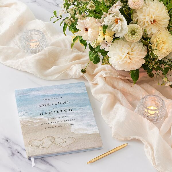Beach Monogram Guest Books Baby Blue