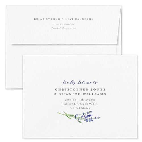 Elegant Farmhouse Lavender Wedding Invitation Envelopes White French Blue Both Recipient and Return Addresses Standard Signature