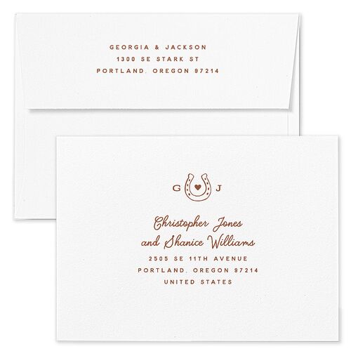 Western I Do BBQ Save The Date Card Envelopes White Saddle Both Recipient and Return Addresses Signature Standard
