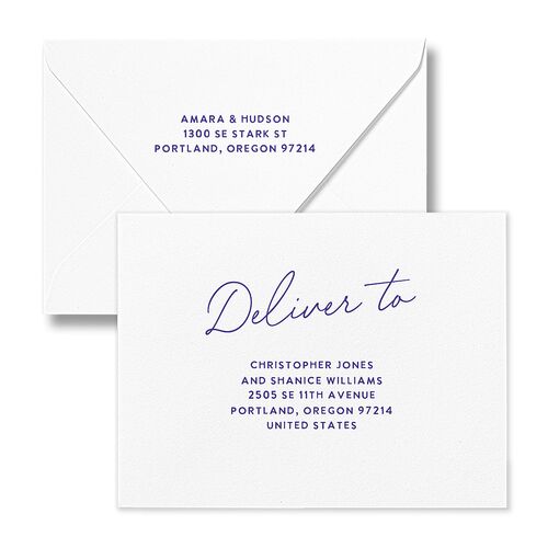 Hand Drawn Wavy Border Save the Date Magnet Euro Envelopes White Sapphire Both Recipient and Return Addresses Luxe Signature