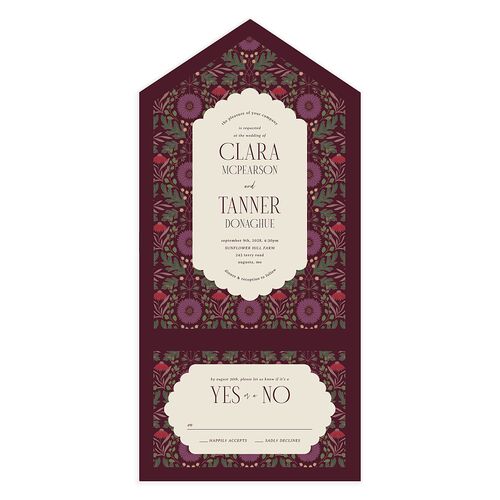 Ornate Garden All-in-One Wedding Invitations Mauve Signature Light Both Recipient and Return Addresses No