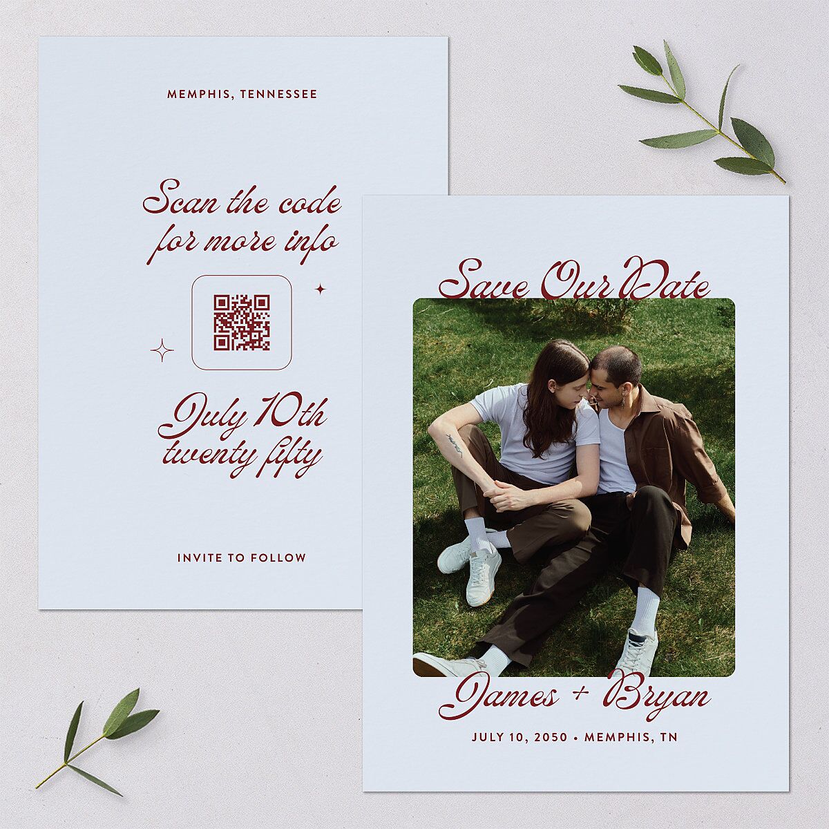 Retro Modern Photo Save the Date Cards Ice Blue Signature smooth Blank No Standard