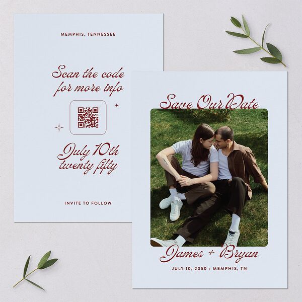 Retro Modern Photo Save the Date Cards Ice Blue Signature smooth Blank No Standard
