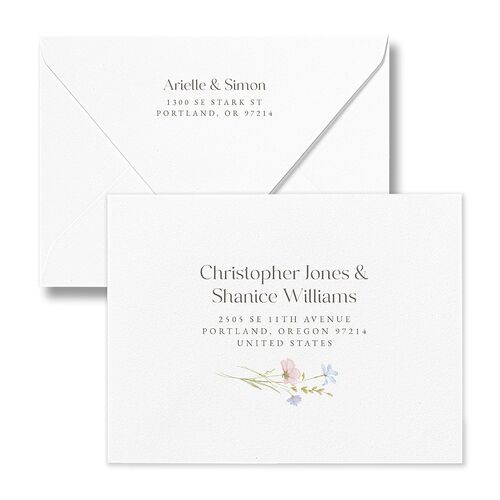 Wildflower Photo Save the Date Magnet Euro Envelopes White Lilac Both Recipient and Return Addresses Luxe Signature