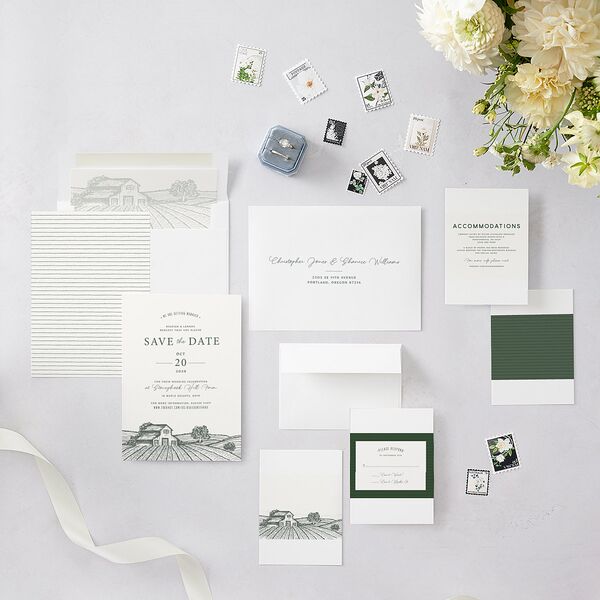 Country Farm Save The Date Cards Hunter Green Signature smooth Blank No