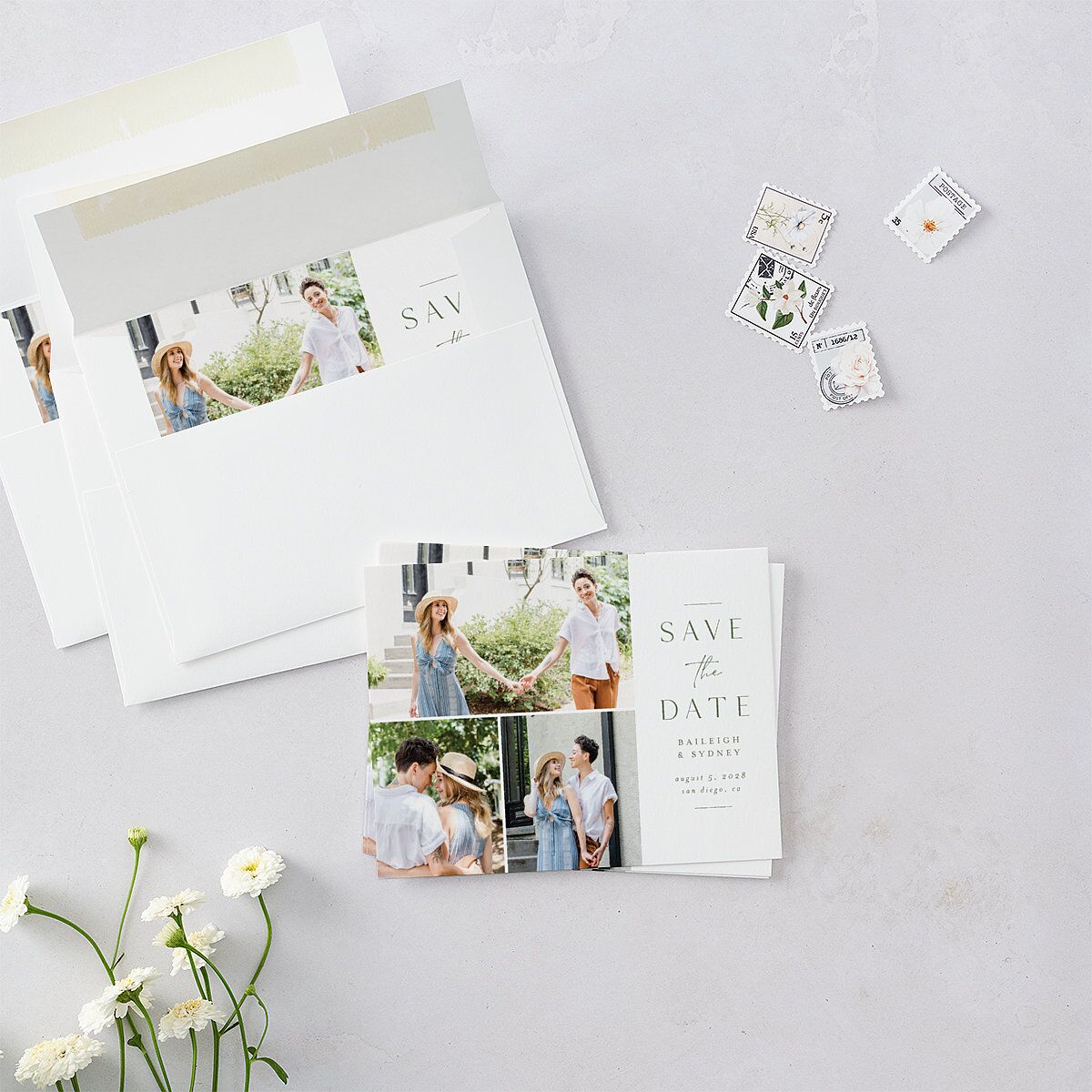 Side Panel Save the Date Petite Cards Deep Olive Signature smooth Blank No Standard