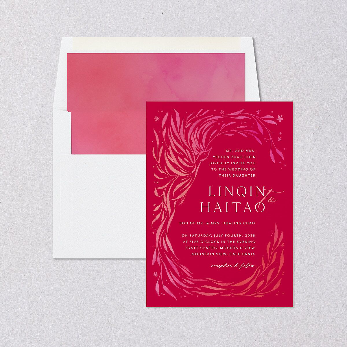 Chinese Phoenix Fenghuang Envelope Liners Rose Pink Standard