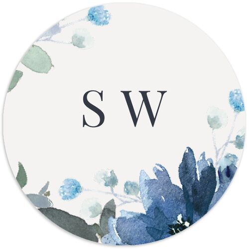 Floral Frame Wedding Stickers Regency Blue Circle