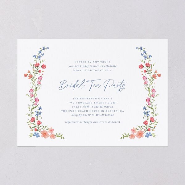 Fairytale Wildflower Crest Bridal Shower Invitations Pure White Signature Blank Standard