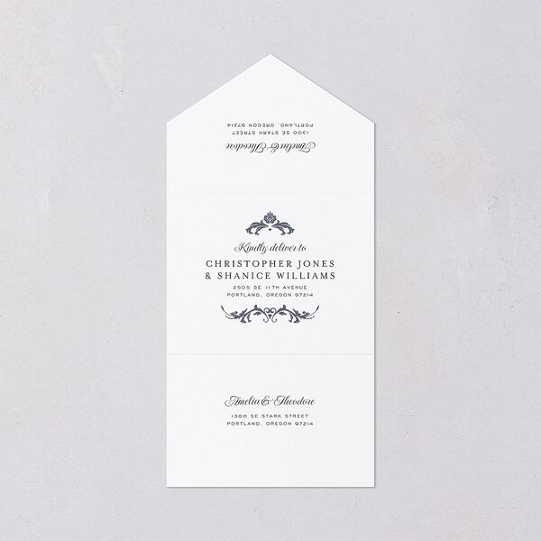 Romantic Vintage Luxury All-in-One Wedding Invitations Moody Blue Signature Light Both Recipient and Return Addresses No