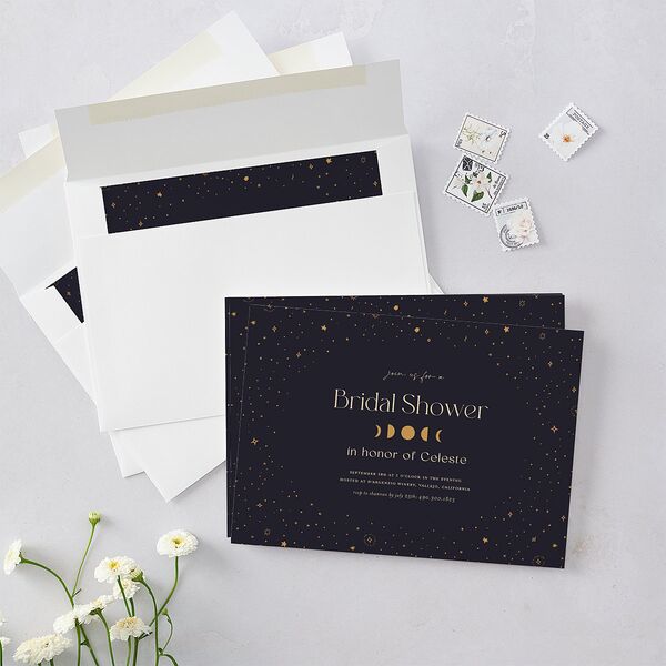 Celestial Galaxy Bridal Shower Invitations Dark Navy Signature Blank Standard