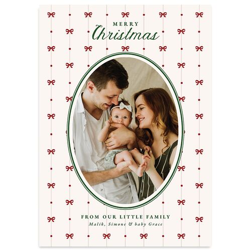 Christmas Bow Pattern Holiday Cards Jewel Red Signature Blank Standard Portrait