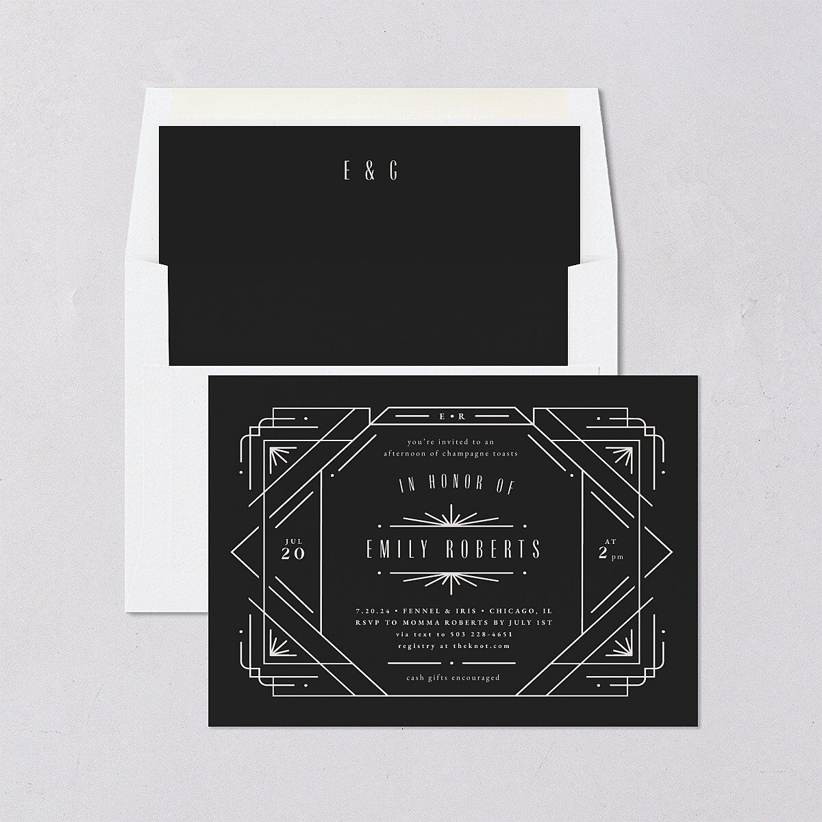 Vintage Deco Bridal Shower Invitations Charcoal Signature Blank Standard