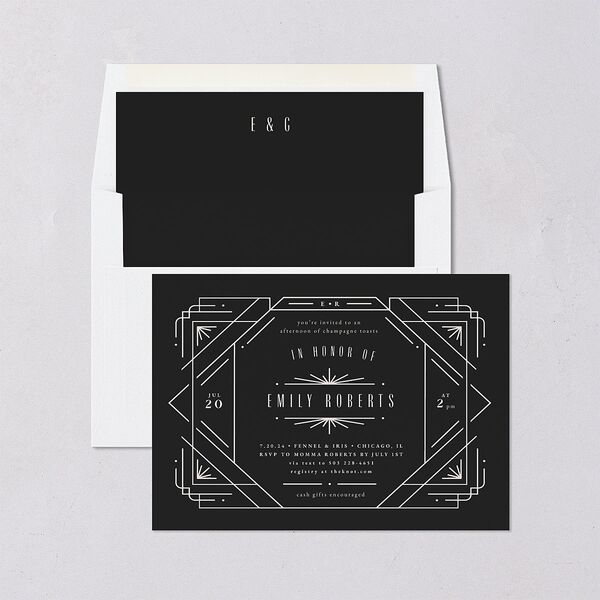 Vintage Deco Bridal Shower Invitations Charcoal Signature Blank Standard
