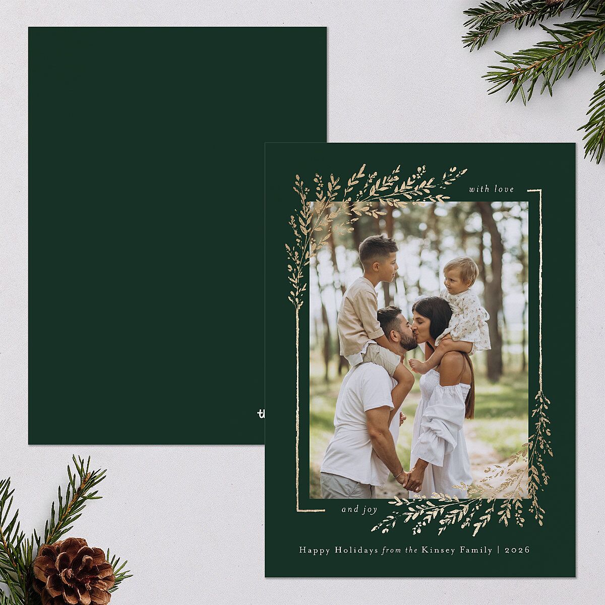 Exquisite Holiday Holiday Cards Gold Dark Green Signature Blank Portrait Standard
