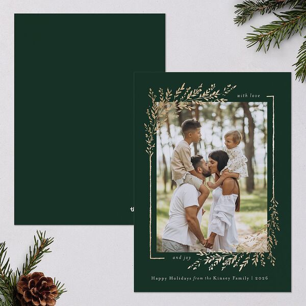 Exquisite Holiday Holiday Cards Gold Dark Green Signature Blank Portrait Standard