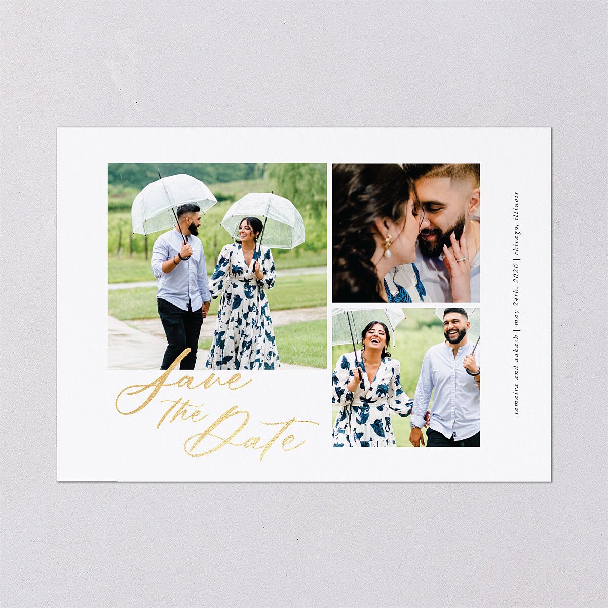 Gilded Lehenga Save the Date Cards Gold Pure White Signature smooth Blank No Standard
