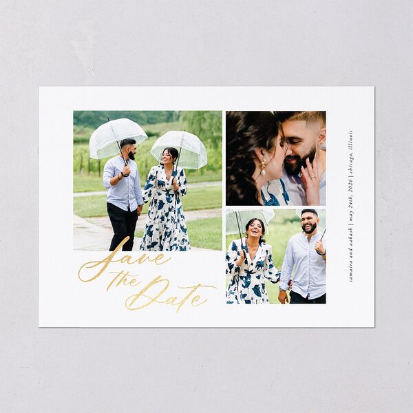 Gilded Lehenga Save the Date Cards Gold Pure White Signature smooth Blank No Standard