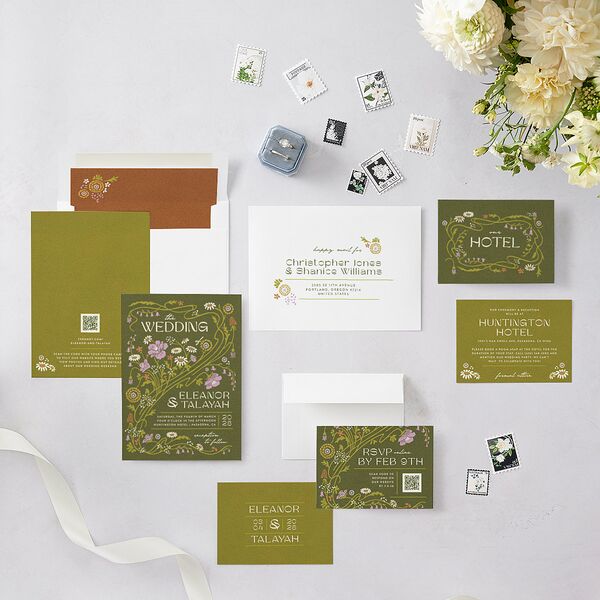 Wildflower Nouveau Wedding Invitations Dark Camo Signature Blank No Standard