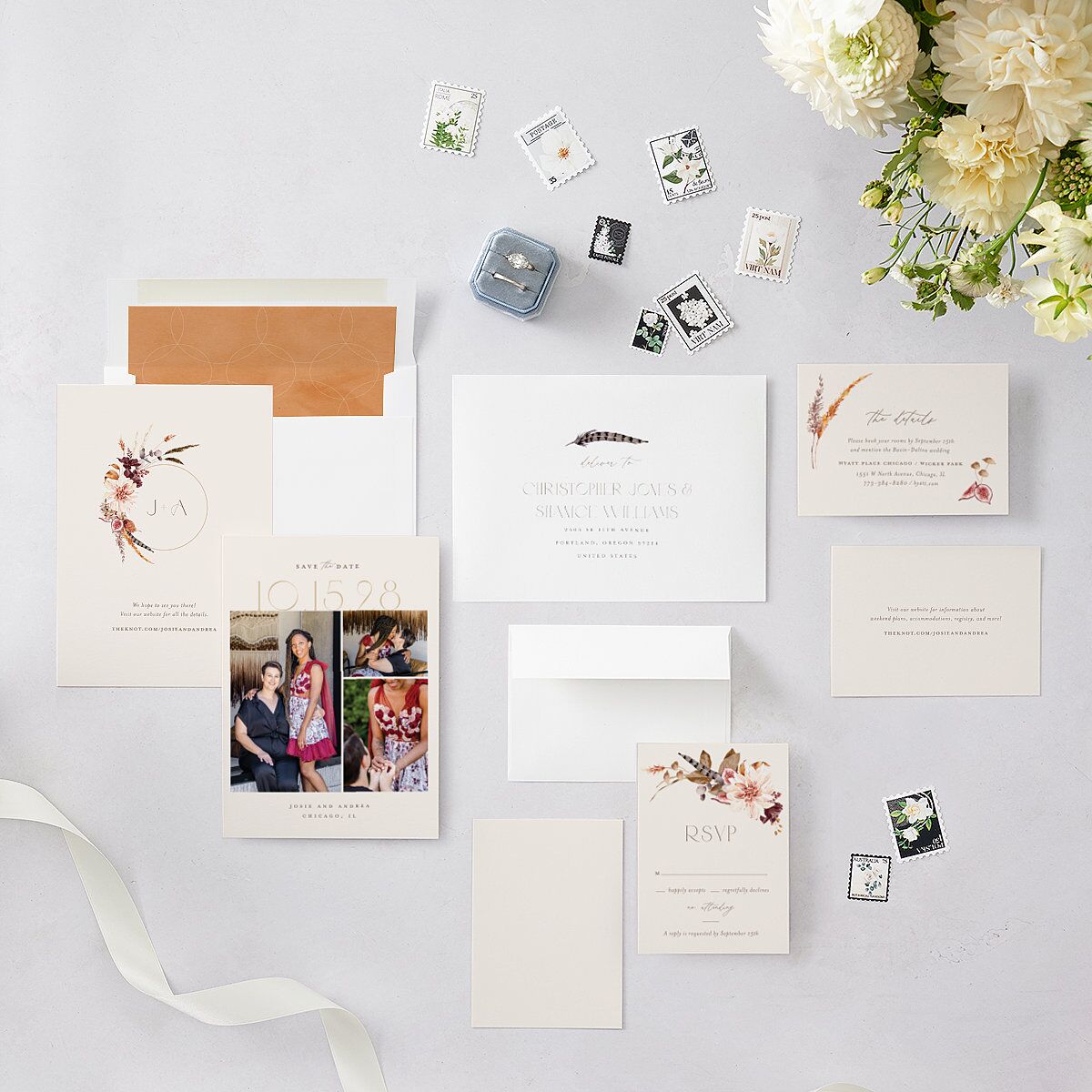 Eclectic Adornment Save the Date Cards Peony Signature smooth Blank No Standard