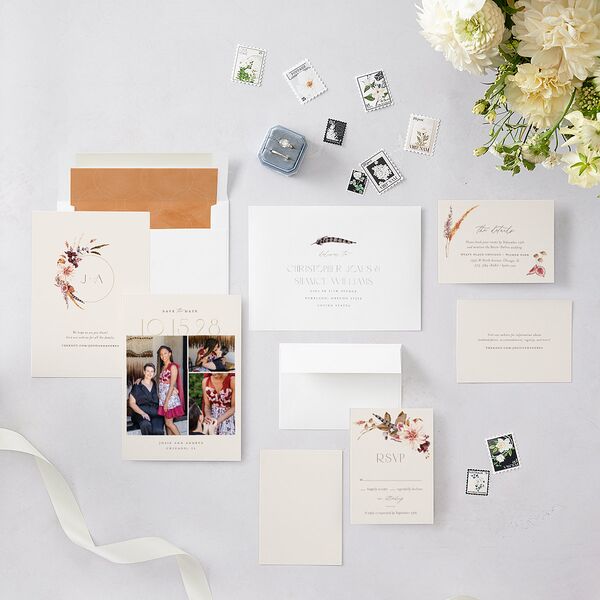 Eclectic Adornment Save the Date Cards Peony Signature smooth Blank No Standard